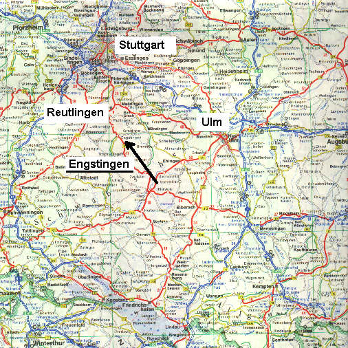 Karte der Region Engstingen auf der Schwäbischen Alb, zwischen Stuttgart und Ulm.